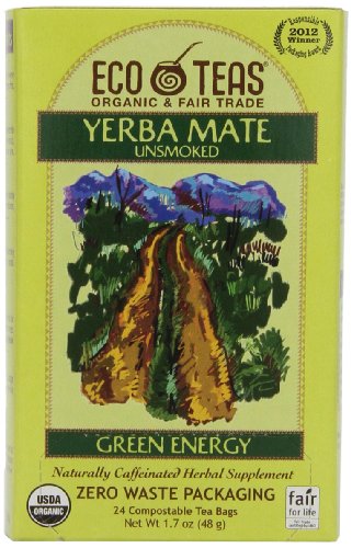Eco Teas Organic Yerba Mate Unsmoked Green Energy, 24-Tea Bags