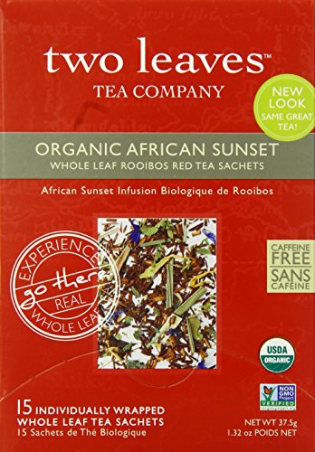 Two Leaves Tea Company Organic African Sunset Red Tea, 15-Count Boxes (Pack of 6)