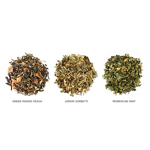 Tea Forte LOOSE LEAF TEA TRIO, 3 Small Tea Tins, Green Tea Sampler – Lemon Sorbetti, Moroccan Mint, Green Mango Peach