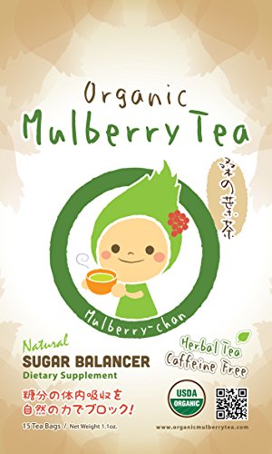 USDA Organic White Mulberry Leaf Tea (15 Teabags) | Blood Sugar Balance | Leaves Can Help Fight Cholesterol | Caffeine Free | Boosts Immune System | Helps with Weight Loss | Convenient Teabags