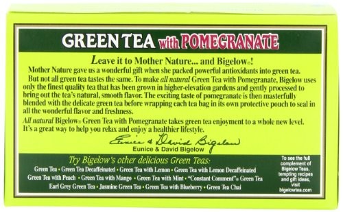 Bigelow Green Tea with Pomegranate 20-Count Boxes , Net weight 1.37 oz (Pack of 6)