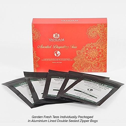 Assorted Darjeeling Teas – 5 Exotic Loose Leaf Black Teas from Darjeeling – 25 Servings – 1.76oz 50gm – Perfect Tea Sampler Gift Set