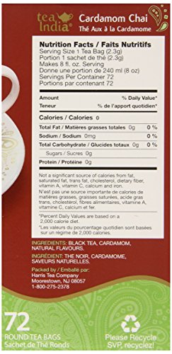 Tea India Round Tea Bags, Cardamom Chai, 72 Count (Pack of 12)