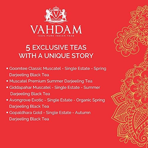 Assorted Darjeeling Teas – 5 Exotic Loose Leaf Black Teas from Darjeeling – 25 Servings – 1.76oz 50gm – Perfect Tea Sampler Gift Set