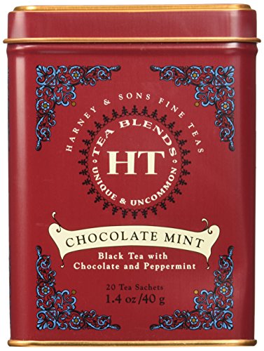 Harney and Sons Chocolate Mint, Flavored Black Tea – 20 Sachets per Tin
