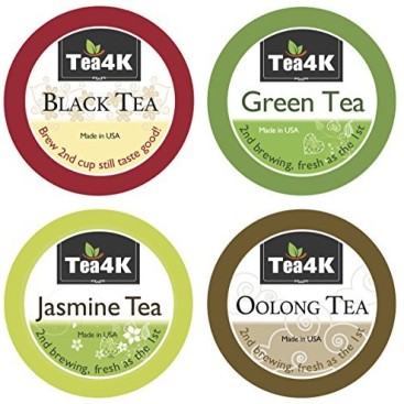 36 Count Tea4k Variety Tea Christmas Pack Single Serve Cups for Keurig K-Cup Brewer includes Black Tea / Green Tea / Jasmine Tea / Oolong Tea, Gluten Free, Non-GMO Certified, Made in USA