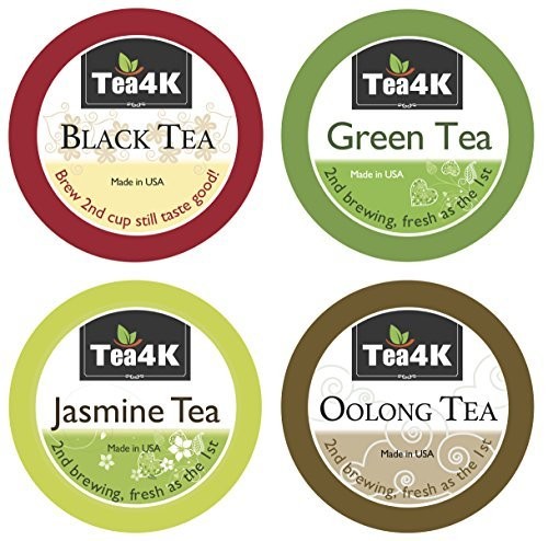 36 Count Tea4k Variety Tea Christmas Pack Single Serve Cups for Keurig K-Cup Brewer includes Black Tea / Green Tea / Jasmine Tea / Oolong Tea, Gluten Free, Non-GMO Certified, Made in USA