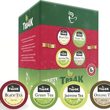 36 Count Tea4k Variety Tea Christmas Pack Single Serve Cups for Keurig K-Cup Brewer includes Black Tea / Green Tea / Jasmine Tea / Oolong Tea, Gluten Free, Non-GMO Certified, Made in USA