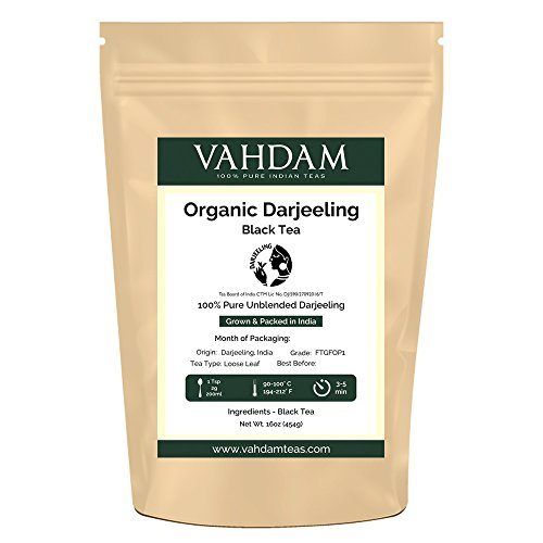 Organic  Darjeeling  Tea Leaves  from the Himalayas (225 Cups), 2016  Prime Season Season Harvest , 100% Certified Pure Unblended Darjeeling Black Tea, Loose Leaf Tea, 16-Ounce Bag