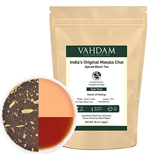 India’s Original Masala Chai Tea (200+ Cups), 100% Natural Cardamom, Cinnamon, Cloves & Black Pepper blended with Black Tea, Ancient Indian House Recipe, 16-ounce Bag