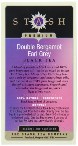 Stash Tea Double Bergamot Earl Grey Tea, 18 Count Tea Bags in Foil (Pack of 6)